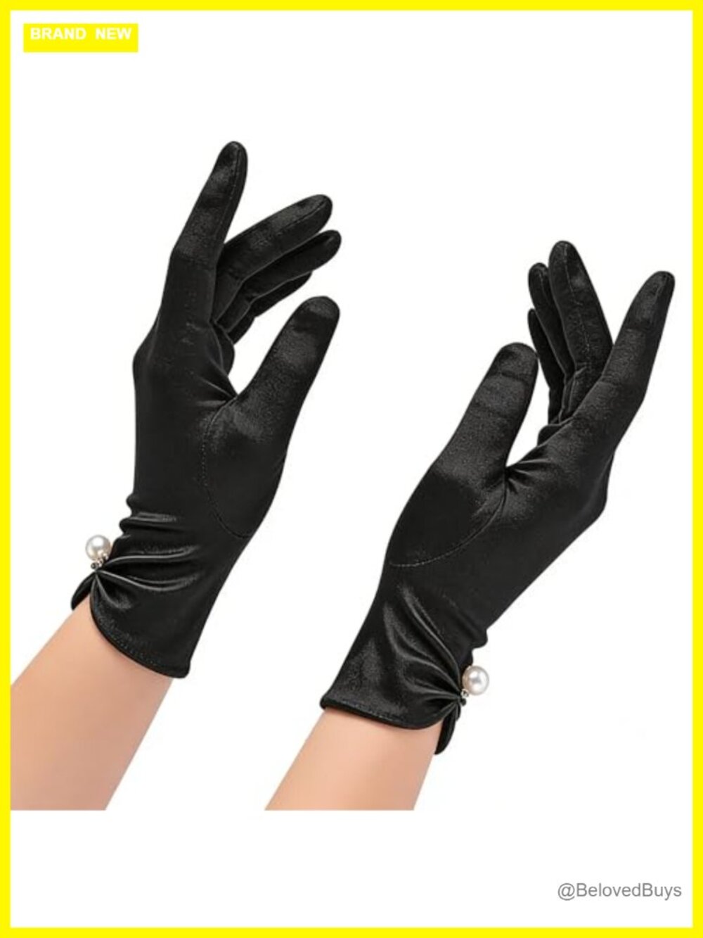 Black velvet short gloves wrist length pearl flower decoration formal